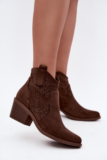 Botines estilo cowboy con tacones y elementos calados S.Barski HY62-8149 marrón 2