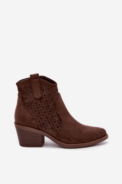 Botines estilo cowboy con tacones y elementos calados S.Barski HY62-8149 marrón