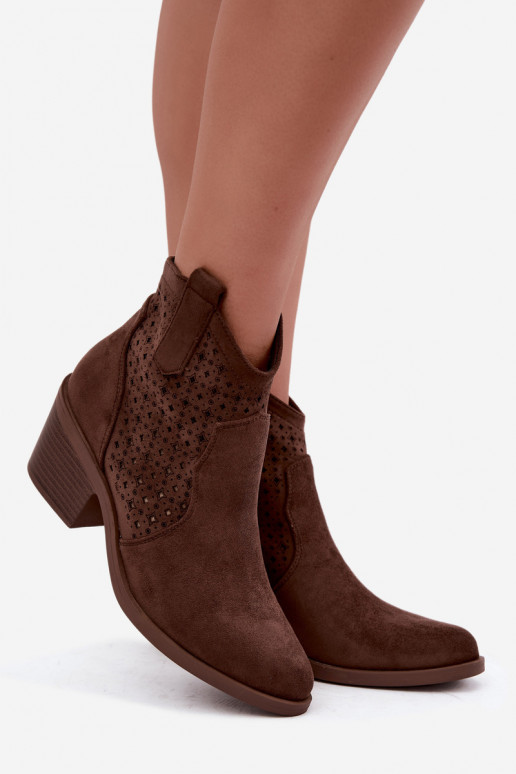 Botines estilo cowboy con tacones y elementos calados S.Barski HY62-8149 marrón