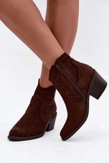 Botines estilo cowboy con tacones y elementos calados S.Barski HY62-8149 chocolate