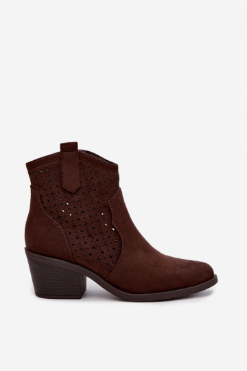 Botines estilo cowboy con tacones y elementos calados S.Barski HY62-8149 chocolate 2