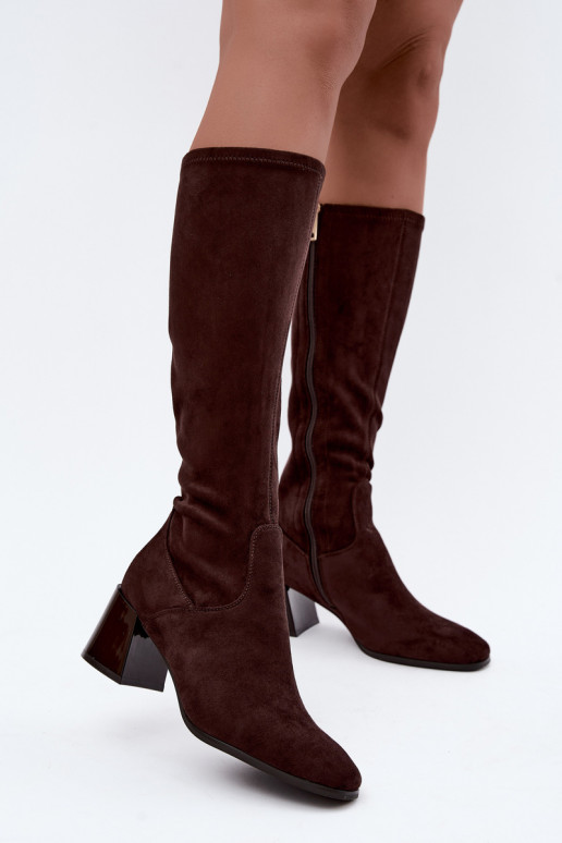 Botas largas de ante para mujer con tacones Vinceza 58697 chocolate