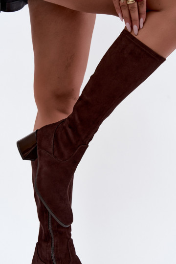 Botas largas de ante para mujer con tacones Vinceza 58697 chocolate 2