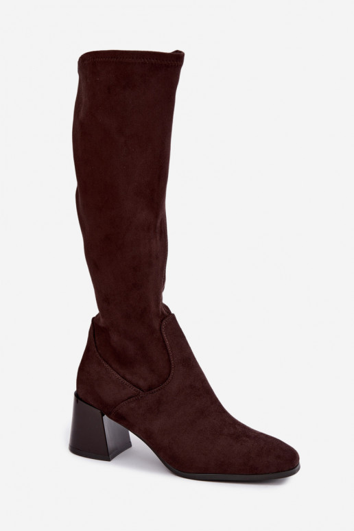 Botas largas de ante para mujer con tacones Vinceza 58697 chocolate