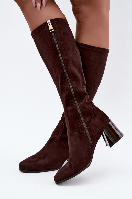 Botas largas de ante para mujer con tacones Vinceza 58697 chocolate