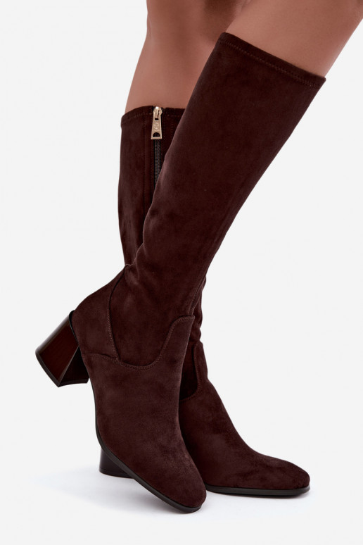 Botas largas de ante para mujer con tacones Vinceza 58697 chocolate