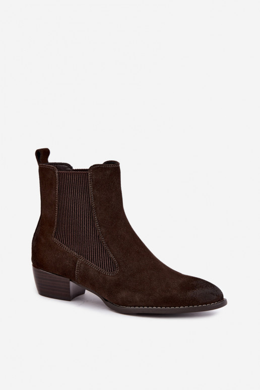 Botines de ante elegantes con tacón T.Sokolski GL Z26-363 CzekoladoĮe