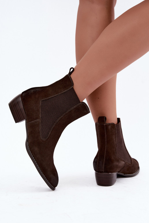 Botines de ante elegantes con tacón T.Sokolski GL Z26-363 CzekoladoĮe