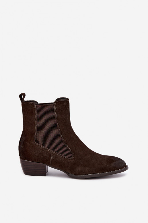 Botines de ante elegantes con tacón T.Sokolski GL Z26-363 CzekoladoĮe