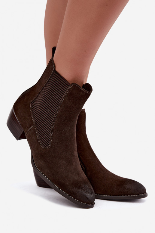 Botines de ante elegantes con tacón T.Sokolski GL Z26-363 CzekoladoĮe
