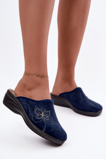 Zapatillas de mujer azul oscuro con mariposas bordadas Inblu LY000119 2