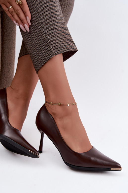 Zapatos de tacón de cuero sintético CzekoladoĮe INarelia
