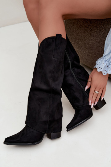 Botas altas de estilo vaquero con forro, tacones y cuello cosido en negro Julena