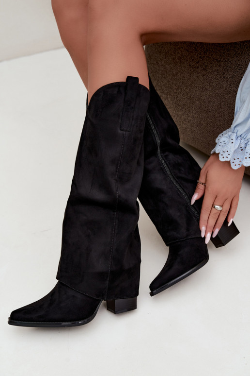 Botas altas de estilo vaquero con forro, tacones y cuello cosido en negro Julena