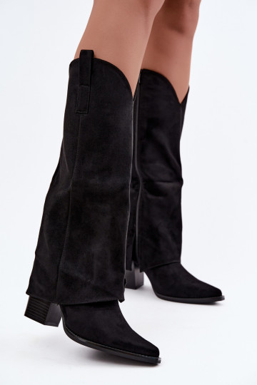 Botas altas de estilo vaquero con forro, tacones y cuello cosido en negro Julena 2