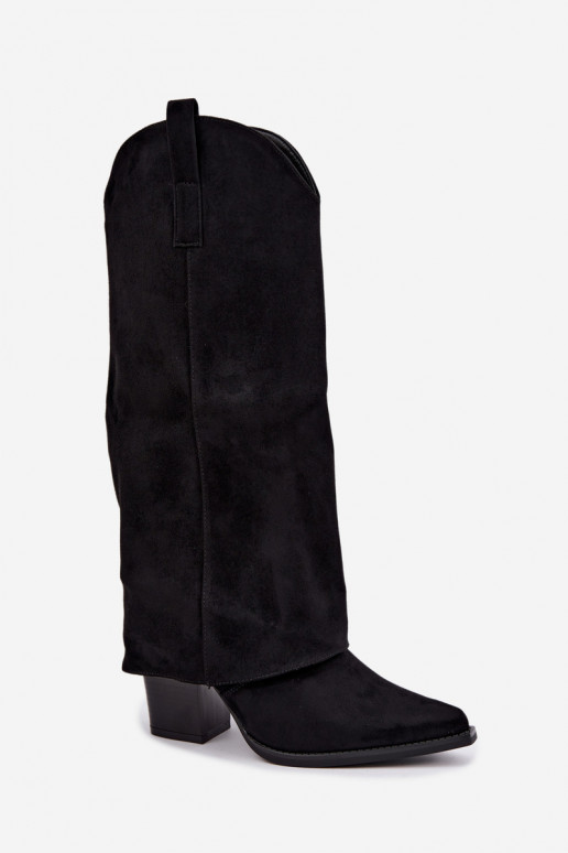 Botas altas de estilo vaquero con forro, tacones y cuello cosido en negro Julena
