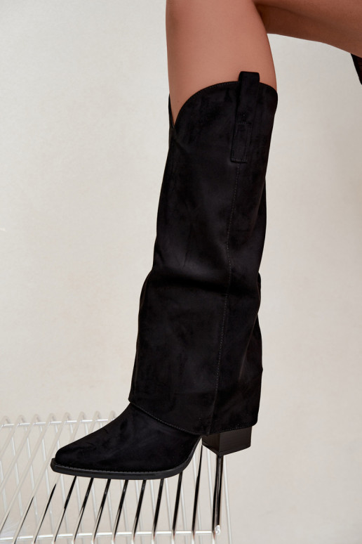 Botas altas de estilo vaquero con forro, tacones y cuello cosido en negro Julena