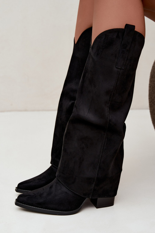 Botas altas de estilo vaquero con forro, tacones y cuello cosido en negro Julena