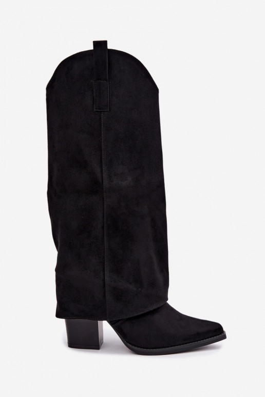 Botas altas de estilo vaquero con forro, tacones y cuello cosido en negro Julena