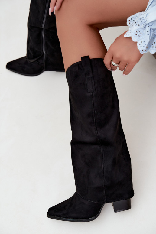 Botas altas de estilo vaquero con forro, tacones y cuello cosido en negro Julena
