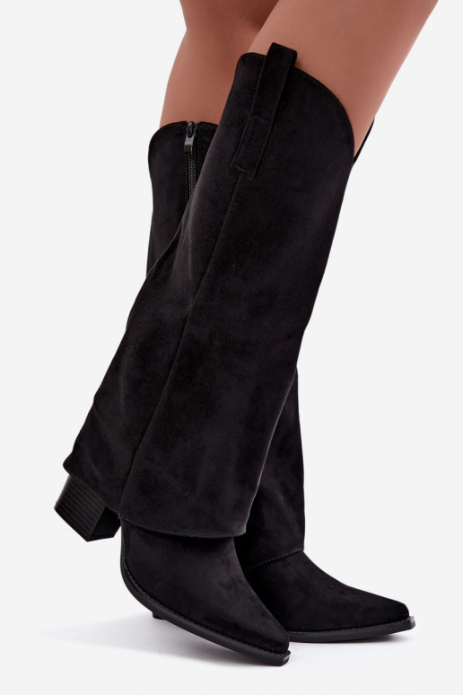 Botas altas de estilo vaquero con forro, tacones y cuello cosido en negro Julena