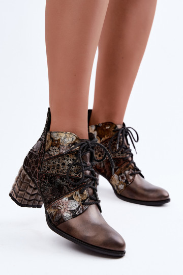 Botines de mujer con tacones, estampados y forrados en marrón Tai turiciejka 07591-02