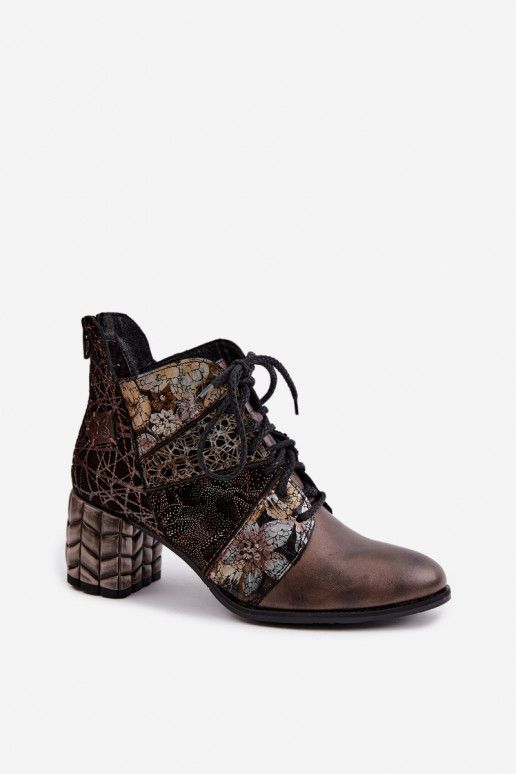Botines de mujer con tacones, estampados y forrados en marrón Tai turiciejka 07591-02