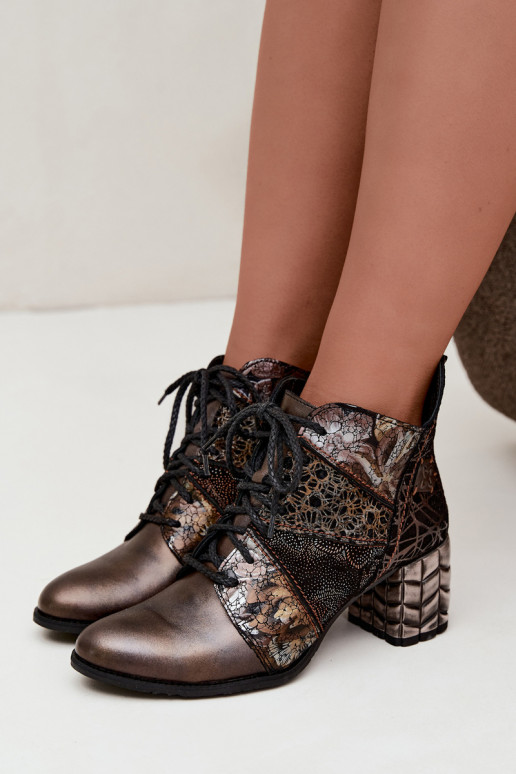 Botines de mujer con tacones, estampados y forrados en marrón Tai turiciejka 07591-02