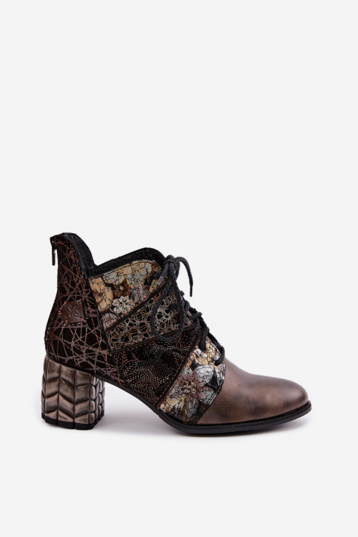 Botines de mujer con tacones, estampados y forrados en marrón Tai turiciejka 07591-02