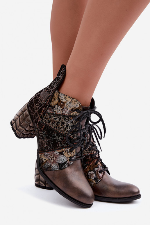 Botines de mujer con tacones, estampados y forrados en marrón Tai turiciejka 07591-02