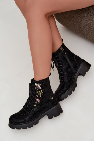 Botas de trabajo de cuero sintético con hebillas en negro