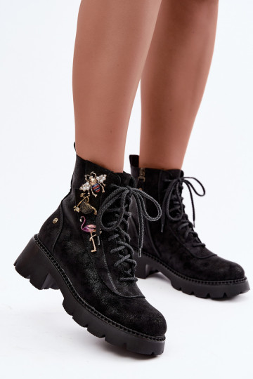 Botas de trabajo de cuero sintético con hebillas en negro 2