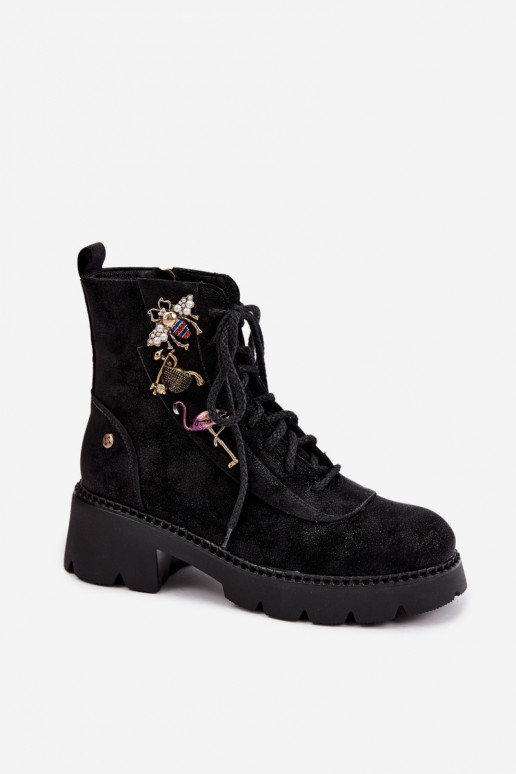 Botas de trabajo de cuero sintético con hebillas en negro
