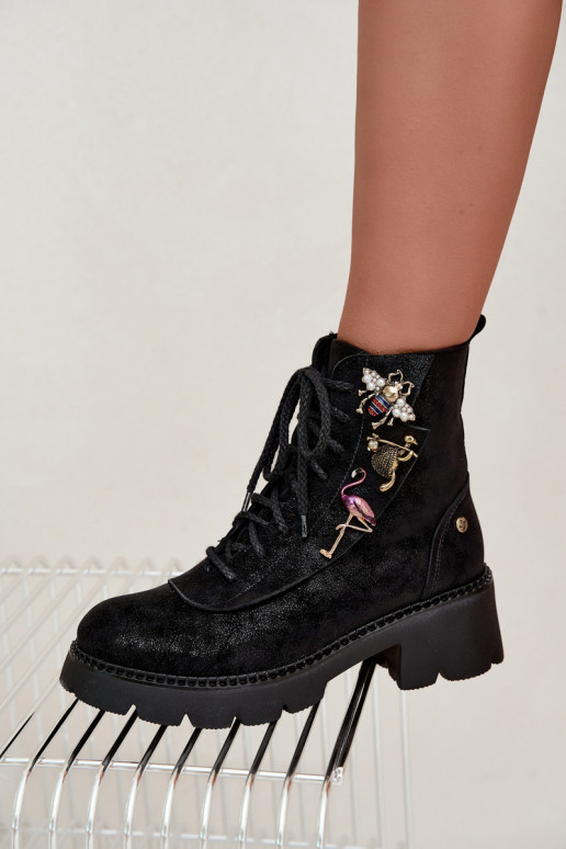 Botas de trabajo de cuero sintético con hebillas en negro