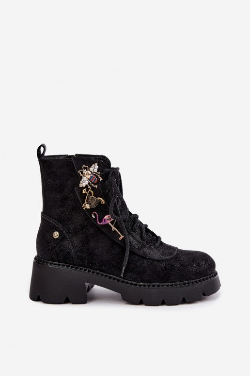 Botas de trabajo de cuero sintético con hebillas en negro