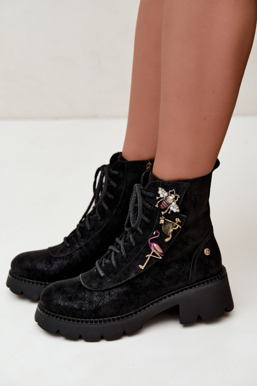 Botas de trabajo de cuero sintético con hebillas en negro