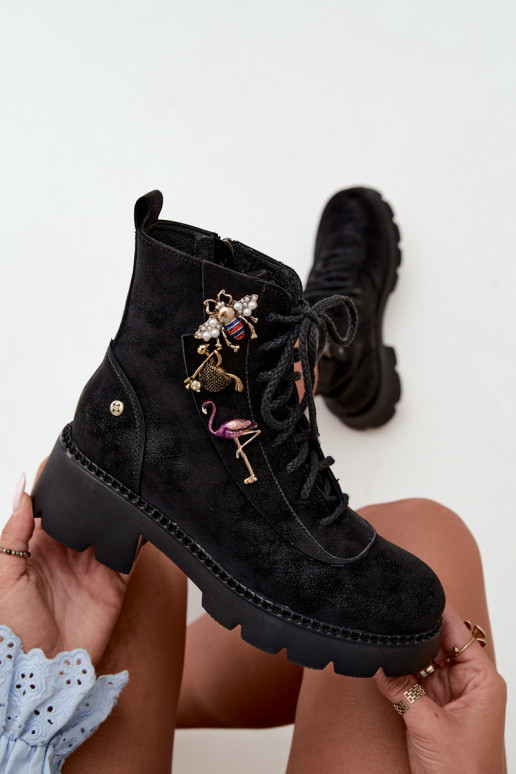 Botas de trabajo de cuero sintético con hebillas en negro