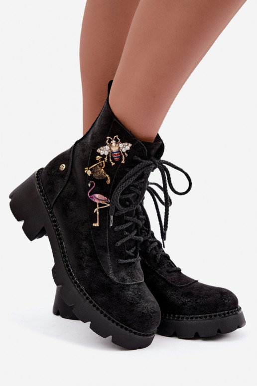 Botas de trabajo de cuero sintético con hebillas en negro