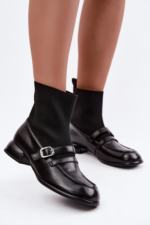 Botines con caña tipo calcetín en negro