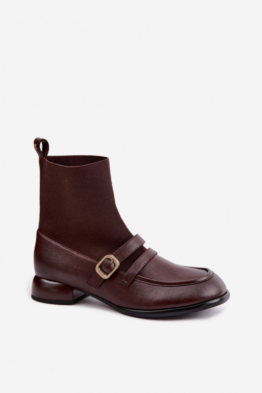 Botines con caña tipo calcetín en marrón