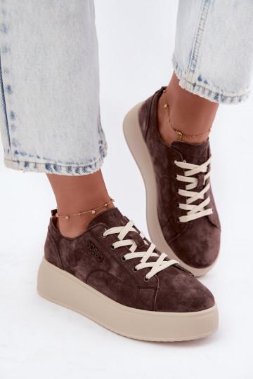 Piel de gamuza Zapatillas modelo zapatos. con una plataforma Kobbo 41535 CzekoladoAe