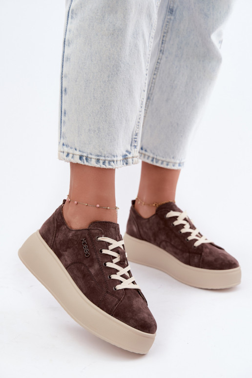 Zapatillas de ante sintético con plataforma Kobbo en color chocolate