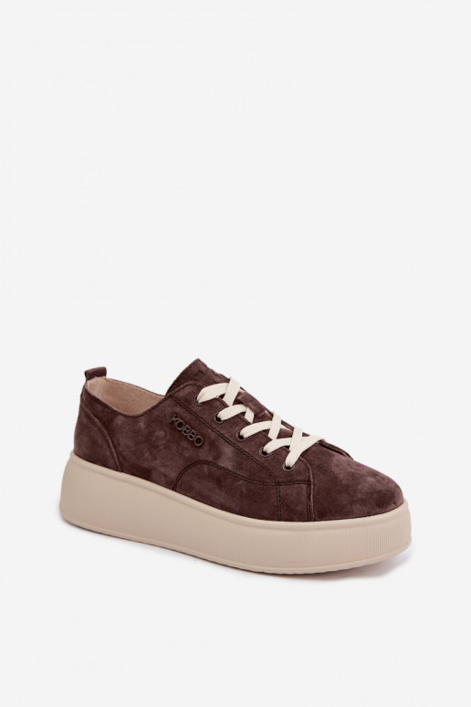 Zapatillas de ante sintético con plataforma Kobbo en color chocolate