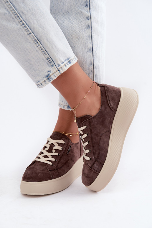 Zapatillas de ante sintético con plataforma Kobbo en color chocolate