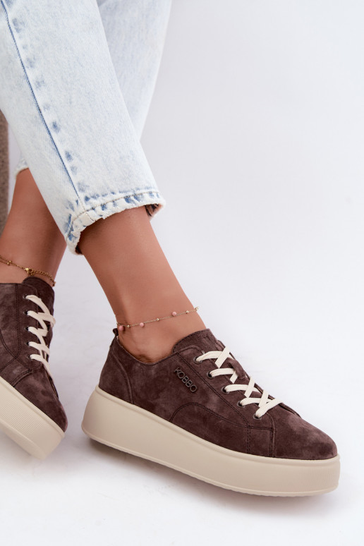 Zapatillas de ante sintético con plataforma Kobbo en color chocolate