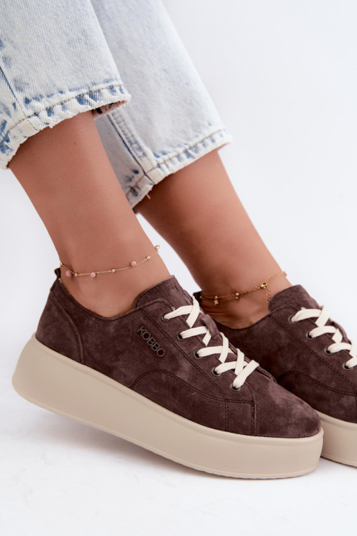 Zapatillas de ante sintético con plataforma Kobbo en color chocolate
