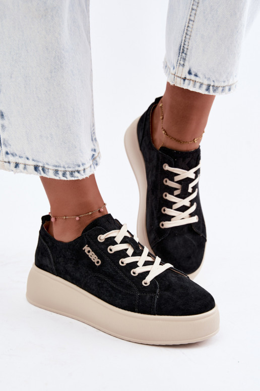 Zapatillas de ante sintético con plataforma Kobbo en negro