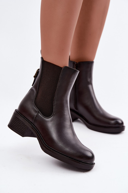 Botines para mujer acolchados con tacón bajo Sergio Leone BT-04 color chocolate
