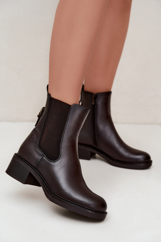Botines para mujer acolchados con tacón bajo Sergio Leone BT-04 color chocolate