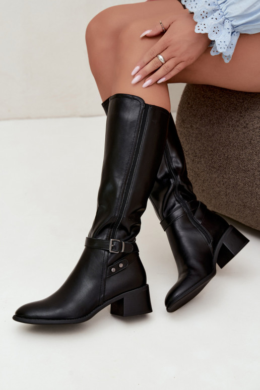 Botas altas negras acolchadas con hebillas Sergio Leone KZ-07